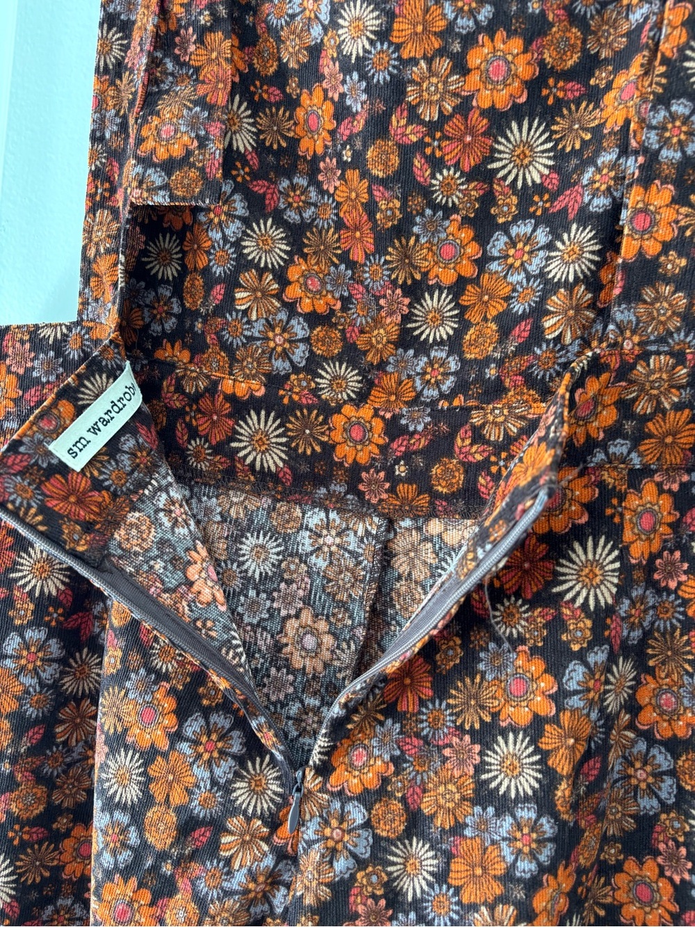 Floral Print Wide-Leg Overalls - Orange Floral Corduroy - Picture 4 of 16
